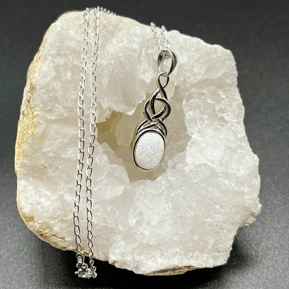 White Opal Celtic Twist Necklace | Sterling Silver - Picture 1 of 6